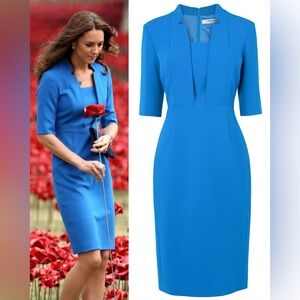 NWOT LK Bennett 'Detroit' Fitted Dress in Blue - ASO Kate Middleton - UK12/US8